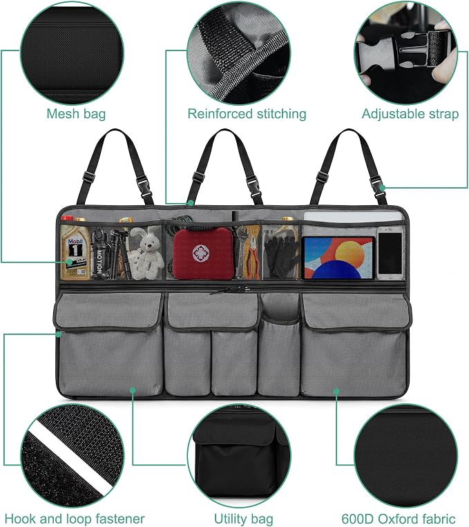 Hanging Car Trunk Organizer Fit For Hyundai Tucson Foldable Large Capacity 41.3x20 inch Backseat Trunk Organizers Storage, Car Accessories Interior, with Multi Pockets (Grey)