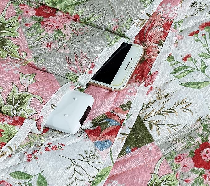 Brilliant Sunshine Peach and Olive Flowers Patchwork Couch Armrest Organizer, Non Slip Armchair Caddy for Sofa Recliner, Washable Remote Control Holder, Storage for Magazine, Phone, iPad (35"×13")